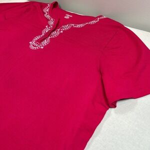 Liz&Me Womens 4X Magenta Pink Embroidered Henley Short Sleeve Top 30/32W RN99249